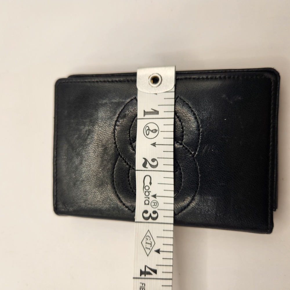 Authentic Vintage Chanel Black Leather CC Logo Compact Wallet Card COA France - Picture 5 of 13